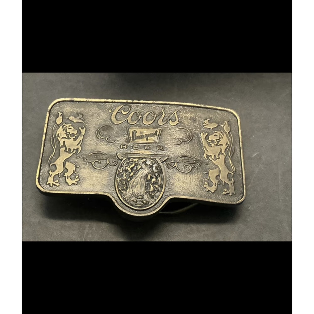 Vintage Brass Coors Banquet Beer Belt Buckle MBK-6 Silver Color Retro Accessory